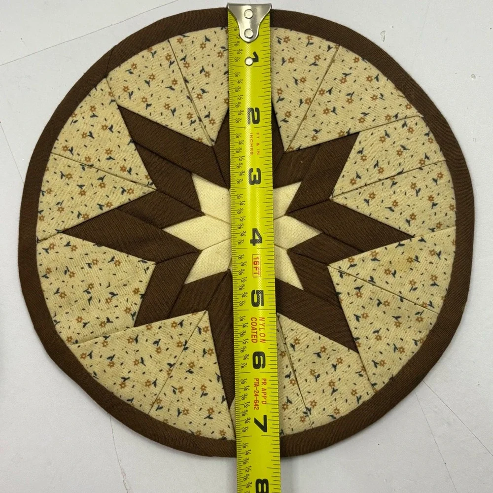 Vintage Handmade Quilted Folded Star Pot Holders Set of 2 Green Orange Brown 8